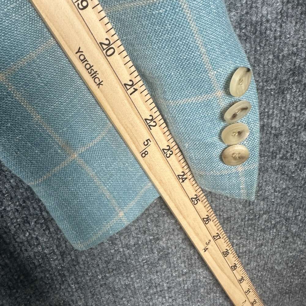 Ben Silver Charleston Mens 43R Silk Linen Wool Blue Plaid Sport Coat Canada - Picture 9 of 14